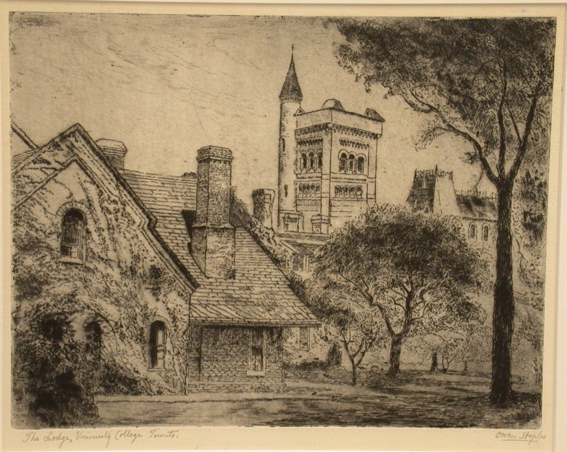 STAPLES, Owen [1866-1949]. The Lodge, University College Toronto. etching