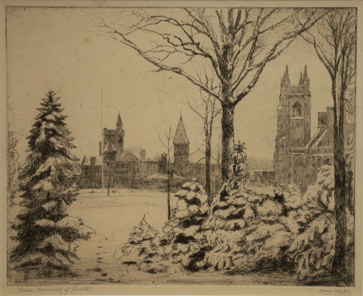 STAPLES, Owen [1866-1949].Towers, University of Toronto etching