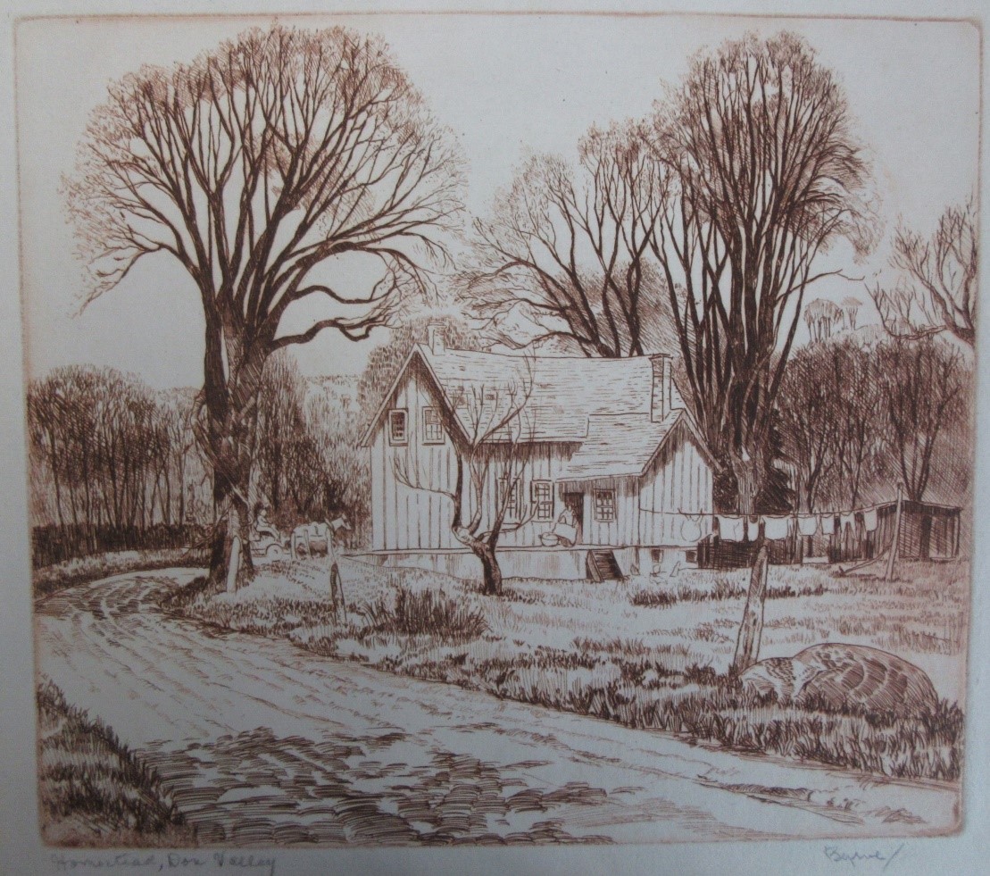 [BYRNE, John] [1905-1975] (CPE). Homestead, Don Valley. etching